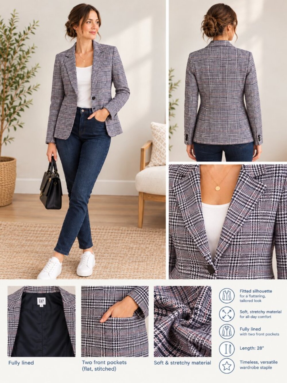 GAP Houndstooth Blazer – Size US 2 | Classic & Casual-Chic